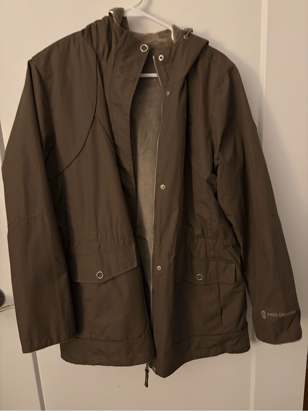 Free Country Women’s Olive Brown Hooded Raincoat